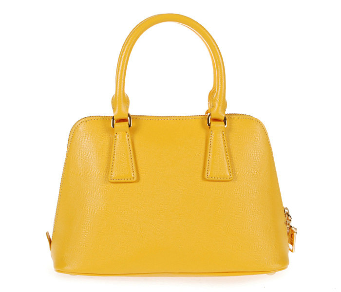 2014 Prada Shiny Saffiano Leather Two Handle Bag BL0838 yellow for sale